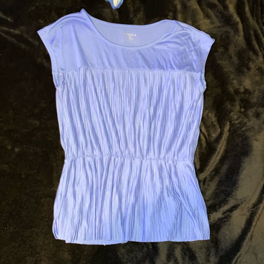 Merona Blue ruffle cinch waist blouse
